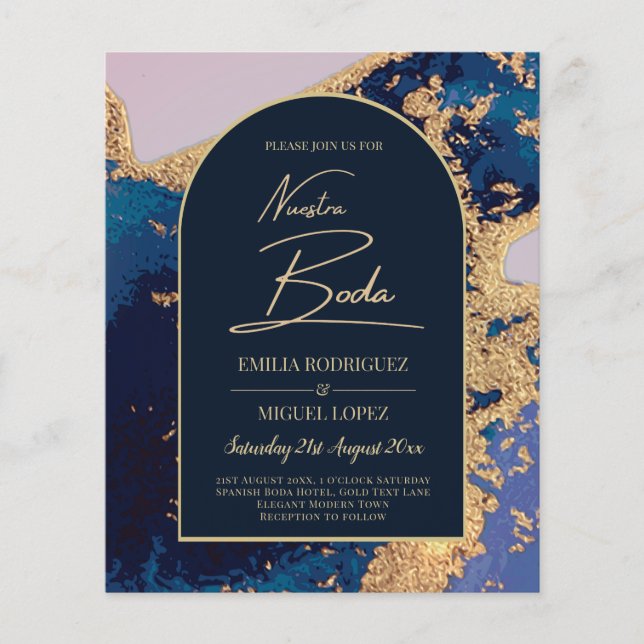 Flyer Agate Blue Dourada estra Boda Casamento Espanhol L (Frente)
