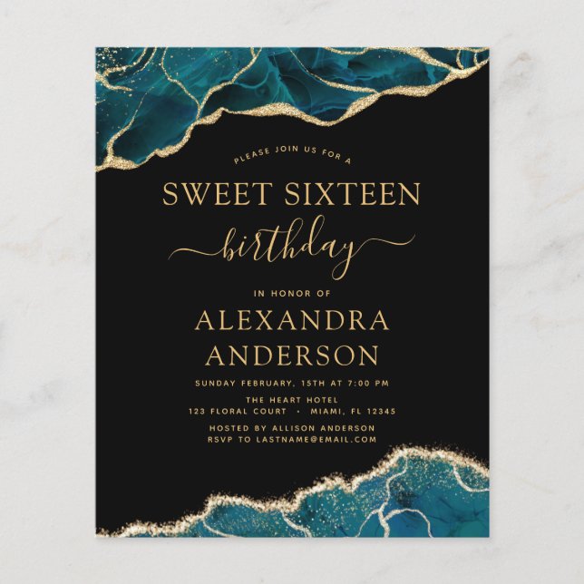 Flyer Agato Orçamental Turquesa Doce 16 Teal Dourado (Frente)