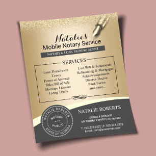 Flyer Agente de Assinatura de Carimbo Notário Dourado Mo