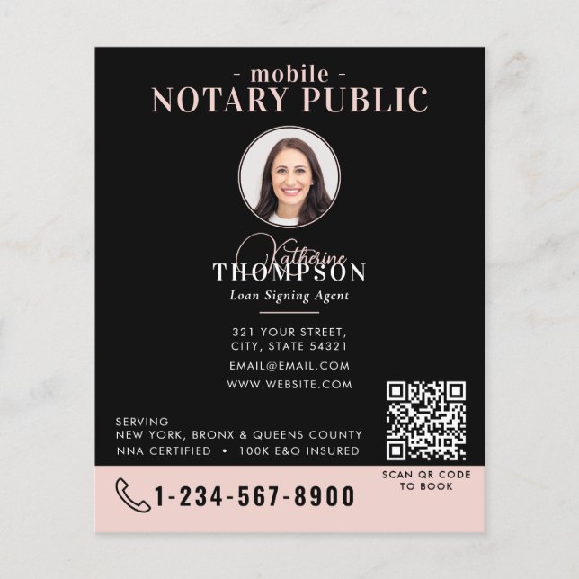 Flyer Agente de Assinatura Notarial Código QR Foto Preto (Frente)