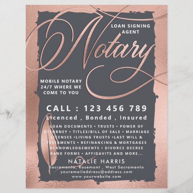 Flyer Agente de Empréstimo Notário Elegante de Rosa e Ci (Frente)
