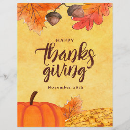 Flyer Agradecimento do Dia de Ação de Graças em aquarela