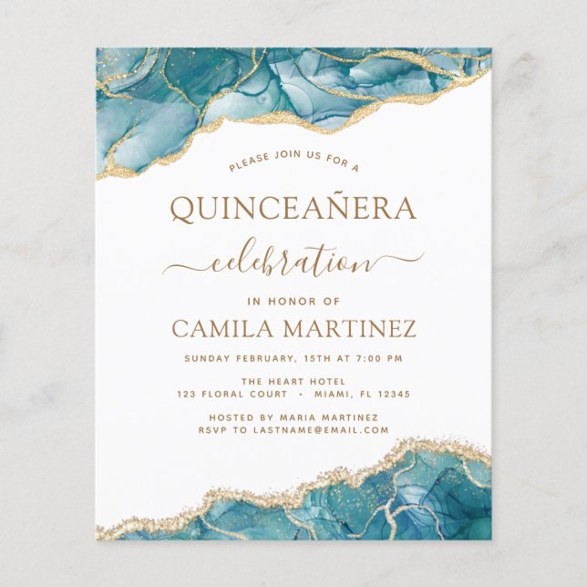 Flyer Agregado Orçamental Turquoise Quinceañera Teal Dou (Frente)