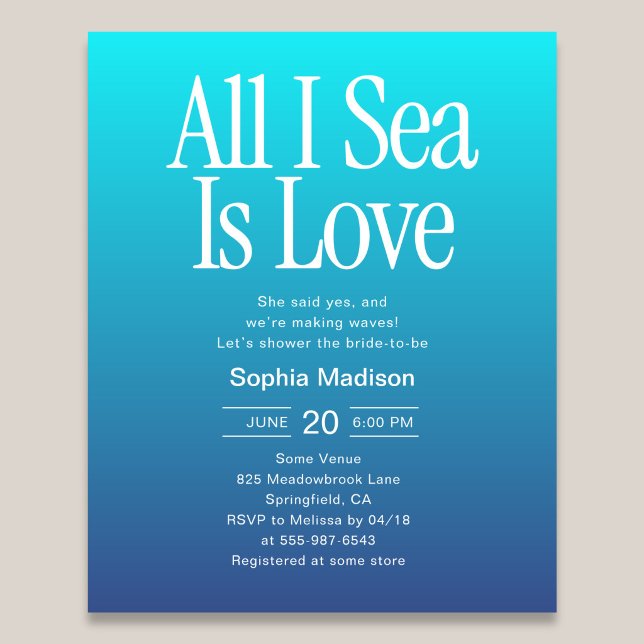 Flyer All I Sea Is Love Bridal Shower Blue (Criador carregado)