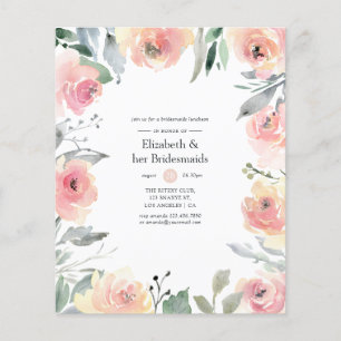 Flyer Almoço de Damas de Honra Floral Rosa Pastel