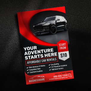 Flyer Aluguel de Carros Vermelhos Modernos e Acessíveis 