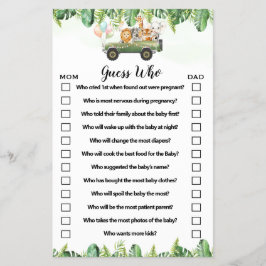 Flyer Animais Safari Adivinham Quem Chá de fraldas Cartã