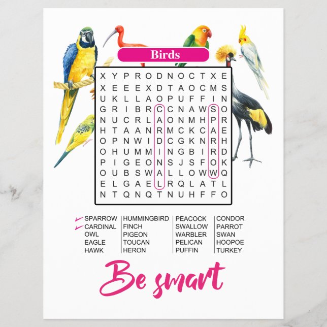 Flyer Animals & Birds Word Search | Fun Educational (Frente)