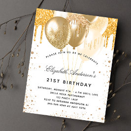 Flyer Aniversário balões de ouro branco convite orçament