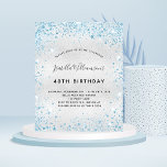 Flyer Aniversário convite para o orçamento do brilho azu<br><div class="desc">Por favor, note que este convite está no papel de folheto e é muito fino. Os envelopes não estão incluídos. Para convites mais espessos (mesmo design) visite nossa loja. Para um elegante aniversário de 40 anos (ou qualquer idade). Um fundo metálico falso prateado. Decorado com poeira azul esmaecida. Personalize e...</div>