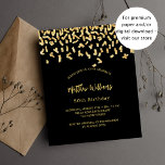 Flyer Aniversário convite para o orçamento do confete de<br><div class="desc">Por favor,  note que este convite está no papel de folheto e é muito fino. Os envelopes não estão incluídos. Para convites mais espessos (mesmo design) visite nossa loja. Um moderno,  elegante e convite. Um fundo preto decorado com confete de ouro falso. Personalize e adicione um nome e detalhes.</div>