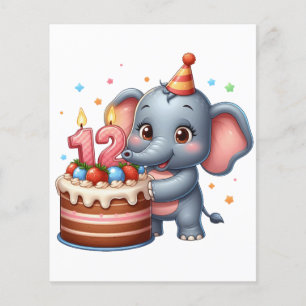 Flyer Aniversário de 12 anos de Elefante Fofo