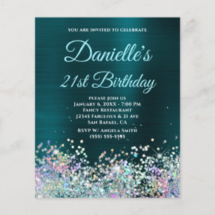 Flyer Aniversário de 21 anos com Brilho Turquesa Escuro 