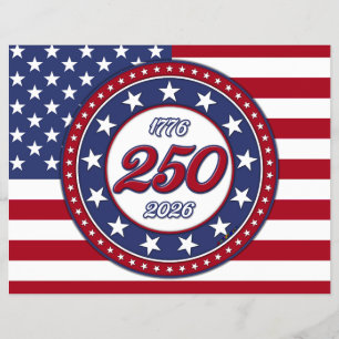 Flyer Aniversário de 250 anos da América com a bandeira 