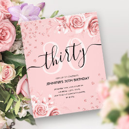 Flyer Aniversário de 30 anos Brilhante Dourada Rosa de O
