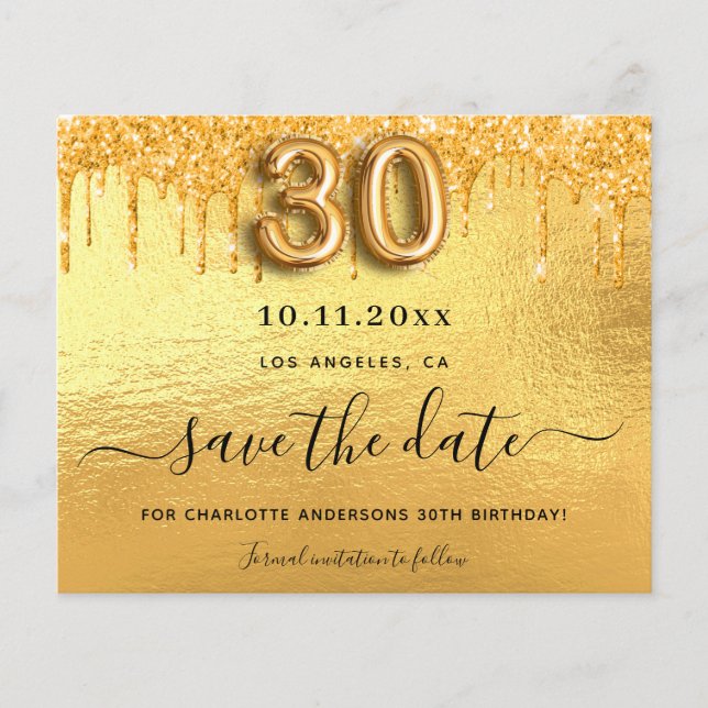 Flyer Aniversário de 30 anos dourado brilho orçamento sa (Frente)