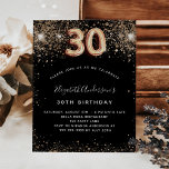 Flyer aniversário de 30 anos preto-ouro-brilhante convit<br><div class="desc">Por favor, note que este convite está no papel de folheto e é muito fino. Os envelopes não estão incluídos. Para convites mais espessos (mesmo design) visite nossa loja. Um convite moderno, na moda e glamouroso para um aniversário de 30 anos. Um fundo preto decorado com falso brilho. O nome...</div>