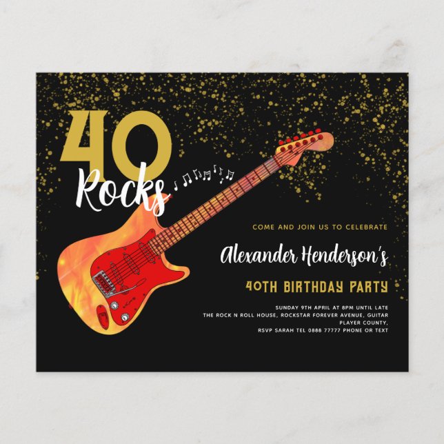 Flyer aniversário de 40 anos 40 Rocks Dourado Glitter Bu (Frente)