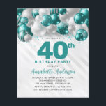 Flyer Aniversário de 40 anos do balão de prata de chá ba<br><div class="desc">Glam Moderno Verde Verde Silver Balão Brilhante Glitter Qualquer Convite De Aniversário De Idade</div>