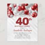 Flyer Aniversário de 40 anos do balão de prata vermelha<br><div class="desc">Glam Moderno Burgundy Red Silver Balão Brilhante Glitter Qualquer Convite De Aniversário</div>