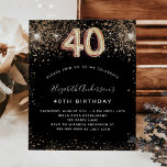 Flyer aniversário de 40 anos preto-ouro-brilhante convit<br><div class="desc">Por favor, note que este convite está no papel de folheto e é muito fino. Os envelopes não estão incluídos. Para convites mais espessos (mesmo design) visite nossa loja. Um convite moderno, na moda e glamouroso para um aniversário de 40 anos. Um fundo preto decorado com falso brilho. O nome...</div>