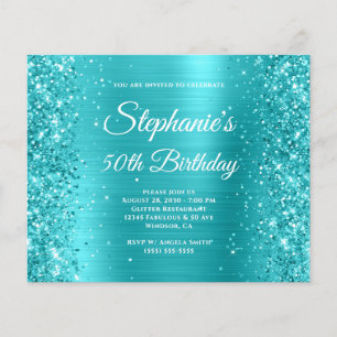 Flyer Aniversário de 50 anos em azul turquesa brilhante