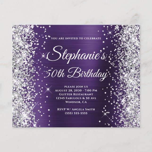 Flyer Aniversário de 50 anos em Glitter Prateado com Fol (Frente)