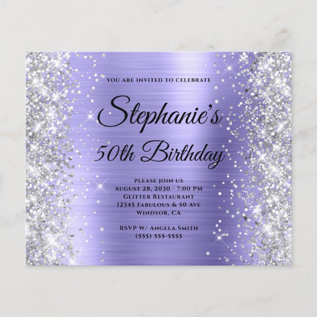Flyer Aniversário de 50 anos em Glitter Prateado Periwin (Frente)