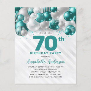 Flyer Aniversário do 70 de Lata de Prata Teal Barata