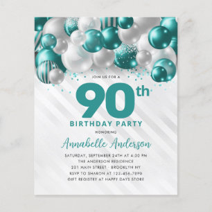 Flyer Aniversário do 90 de Lata de Prata Teal Barata