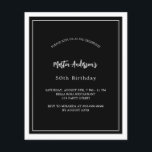 Flyer Aniversário do minimalista branco preto<br><div class="desc">Por favor,  note que este convite está no papel de folheto e é muito fino. Os envelopes não estão incluídos. Para convites mais espessos (mesmo design) visite nossa loja. Um moderno,  elegante e convite. Um fundo preto decorado com quadros brancos. Personalize e adicione um nome e detalhes. Texto branco.</div>
