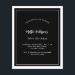 Flyer Aniversário do minimalista branco preto<br><div class="desc">Por favor,  note que este convite está no papel de folheto e é muito fino. Os envelopes não estão incluídos. Para convites mais espessos (mesmo design) visite nossa loja. Um moderno,  elegante e convite. Um fundo preto decorado com quadros brancos. Personalize e adicione um nome e detalhes. Texto branco.</div>