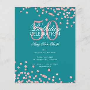 Flyer Aniversário do Orçamento Rosa Dourado Glitter Teal