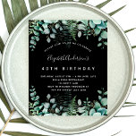 Flyer Aniversário eucalyptus - convite ao orçamento negr<br><div class="desc">Por favor, note que este convite está no papel de folheto e é muito fino. Os envelopes não estão incluídos. Para convites mais espessos (mesmo design) visite nossa loja. Um convite de tendência para um tema de 40ª (ou qualquer idade) festa de aniversário, encantado da floresta. Um fundo preto com...</div>