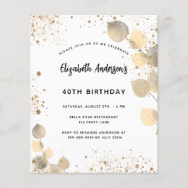 Flyer Aniversário eucalyptus foliage gold convite para o