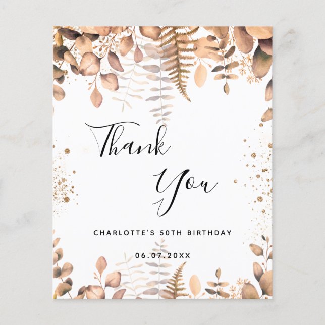 Flyer Aniversário eucalyptus gliter obrigado você (Frente)