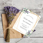 Flyer Aniversário eucalyptus lavanda geo convite orçamen<br><div class="desc">Por favor, note que este convite está no papel de folheto e é muito fino. Os envelopes não estão incluídos. Para convites mais espessos (mesmo design) visite nossa loja. Um fundo branco na moda na frente. Decorado com eucalipto e lavandas florais. Um quadro geométrico dourado. Personalize e adicione um nome...</div>
