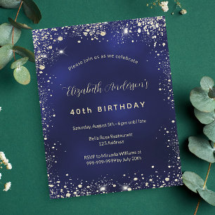 Flyer Aniversário marinho azul-ouro-brilho convite orçam