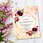 Flyer Aniversário rosa de ouro floral convite orçamental<br><div class="desc">Por favor, note que este convite está no papel de folheto e é muito fino. Os envelopes não estão incluídos. Para convites mais espessos (mesmo design) visite nossa loja. Na frente: Um convite para uma festa de aniversário de 50 anos, 50 (ou qualquer idade). Um rosa dourado, fundo branco cor-de-rosa...</div>
