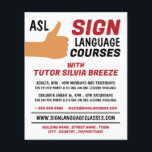 Flyer Anúncio de curso de linguagem de sinal de gesto AS<br><div class="desc">Curso de Linguagem de Sinais de Gesto ASL Thumbs-up Pelos Folhetos de Publicidade Da Loja de Cartão de visita.</div>