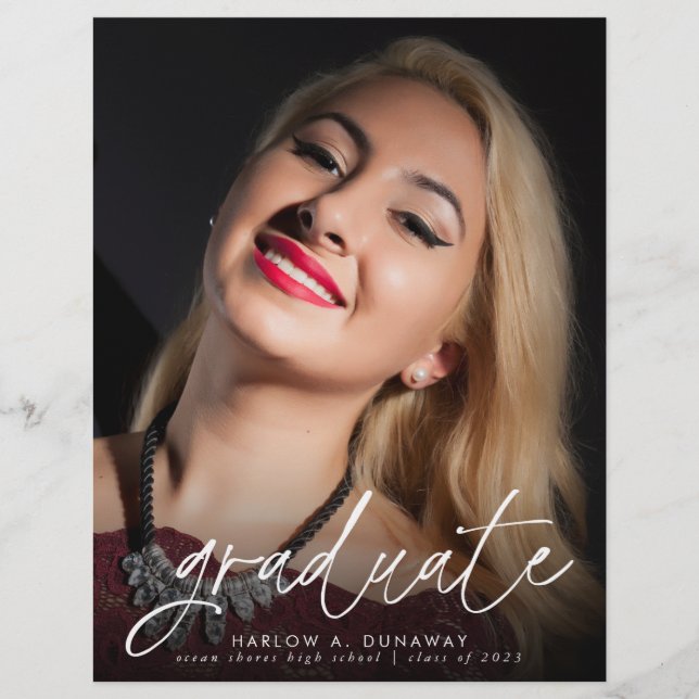 Flyer Anúncio de Graduação de Fotos do Script de Tendênc (Frente)