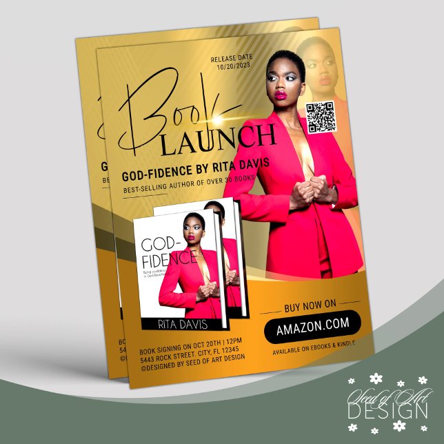 Flyer Anúncio de lançamento do livro profissional Dourad (Criador carregado)