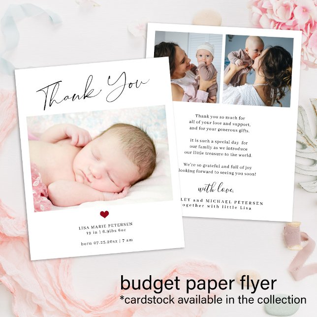 Flyer Anúncio de nascimento com foto do bebê, orçamento  (Criador carregado)
