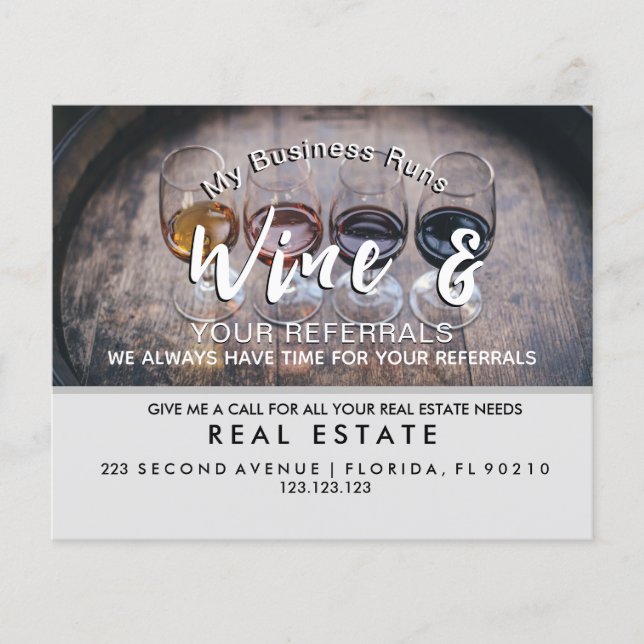 Flyer anúncio de referências de vinho de imóveis (Frente)