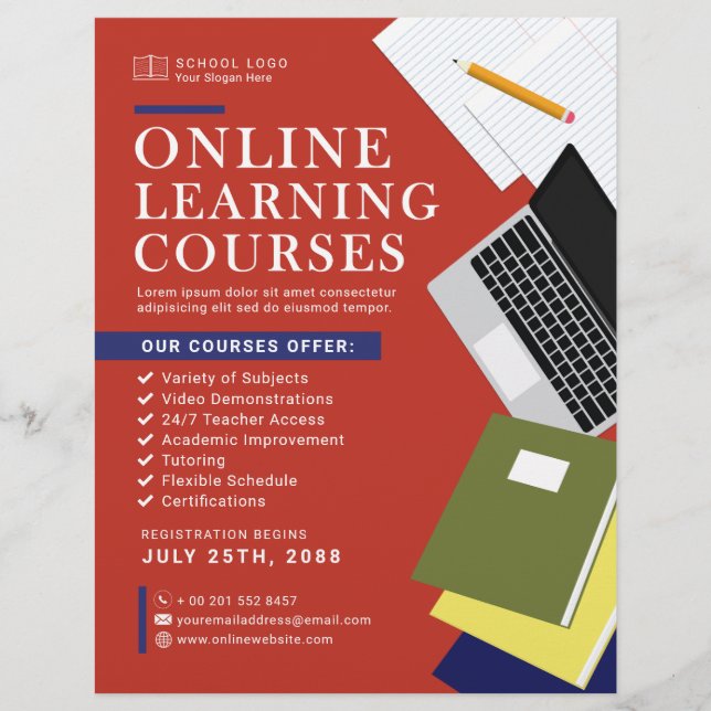 Flyer Anúncio escolar de cursos de aprendizagem online (Frente)