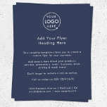 Flyer Anúncios comerciais | Logotipo Moderno Azul Marinh<br><div class="desc">Um simples modelo de folheto comercial azul de marinho personalizado em um estilo moderno minimalista que pode ser facilmente atualizado com o logotipo da sua empresa, os detalhes de contato e o texto de folheto personalizado. A solução perfeita para qualquer empresa que inclua detalhes de seus produtos, serviços, preços de...</div>