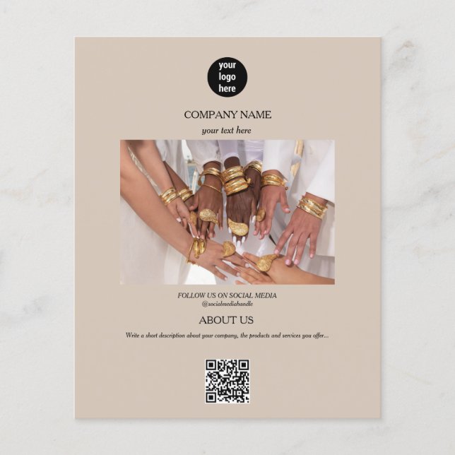 Flyer Anúncios de Promocional de logotipo comercial bege (Frente)