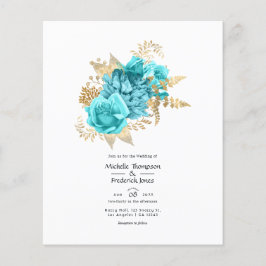 Flyer Aqua e Dourado Convite Floral para Casamento