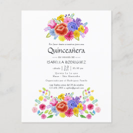 Flyer Aquarela Floral Fiesta Espanhola Quinceañera