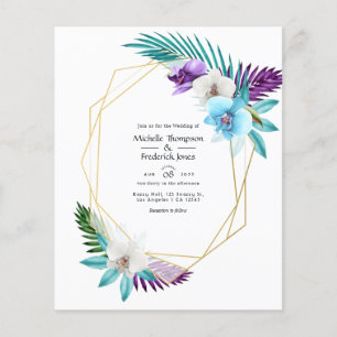 Flyer Aquarela Orquídeas Tropicais Casamento Geométrico